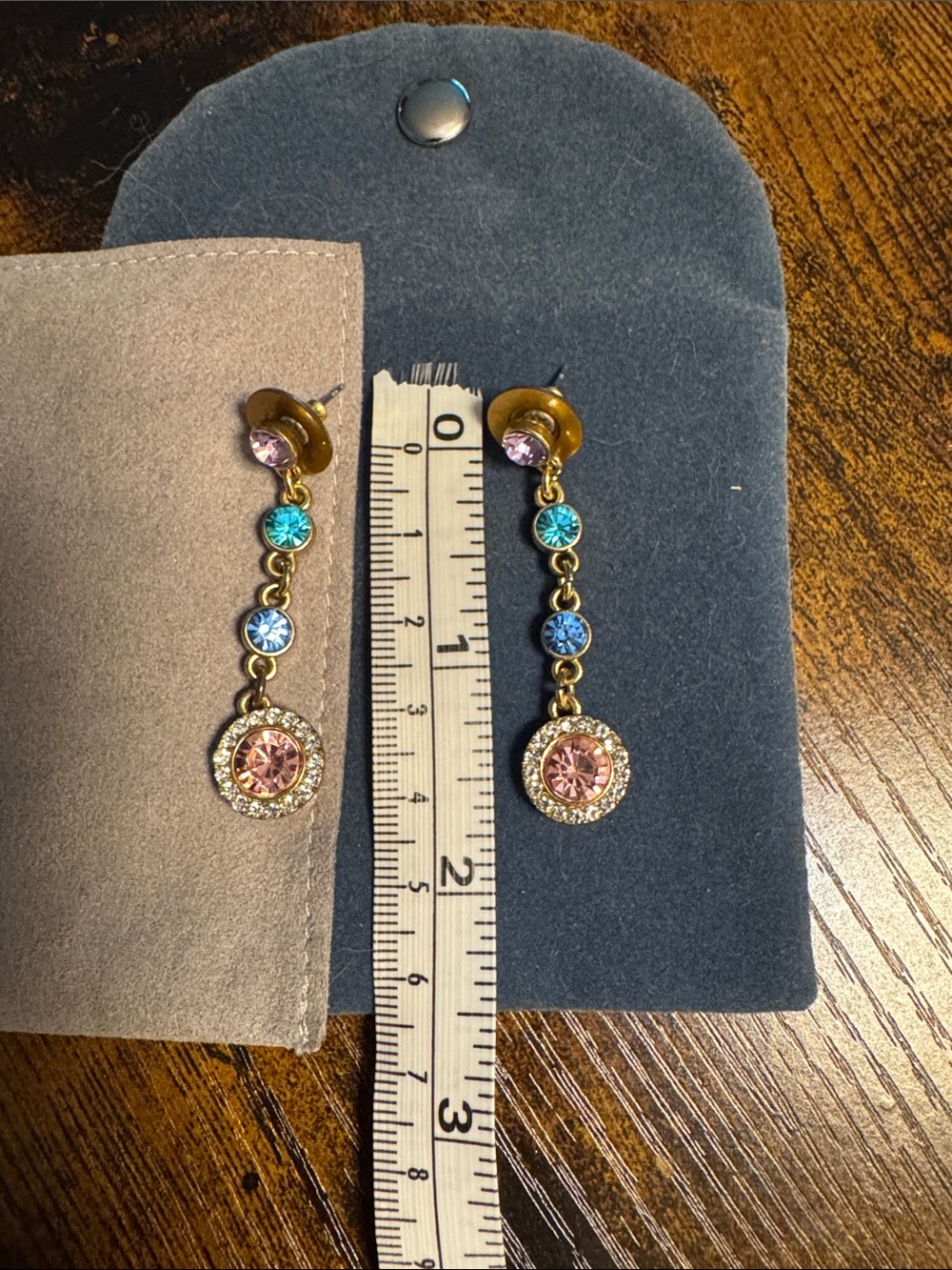 Monet Gold-Tone Multi Crystal Drop Earrings with Pink, Aqua and Blue Stones